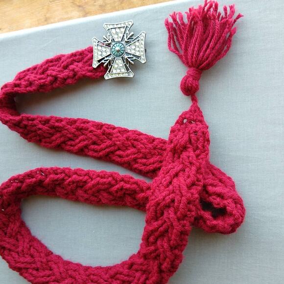 Cardinal Crochet Cable Braided Belt Vintage Maltese buckle gothic tassel premade main image 10
